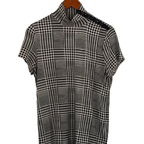 Ralph Lauren Glen Plaid/Houndstooth Short Sleeve Stretch Mock Neck Blouse, L - Picture 1 of 14